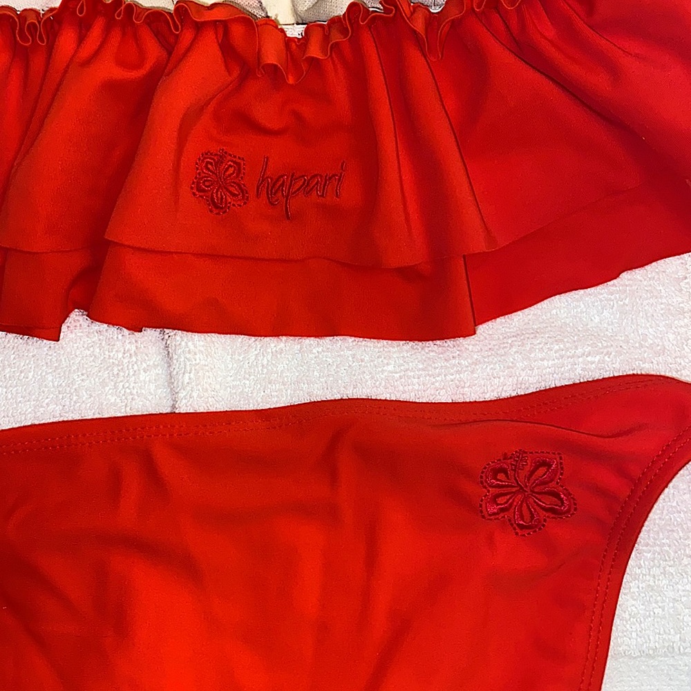 Hapari Bright Red Ruffle Off-Shoulder Bikini - Picture 2 of 7
